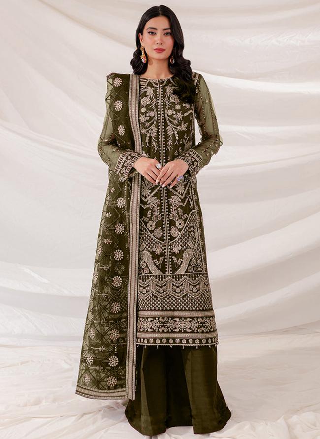 Faux Georgette Green Festival Wear Embroidery Work Pakistani Suit
